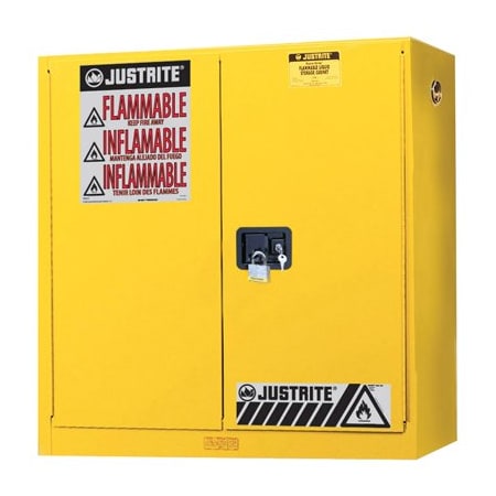 Justrite 20 gal, 3 Shelves, 18-Gauge Steel, 43 in W x 44 in H x 12 in D, Yellow JT893400